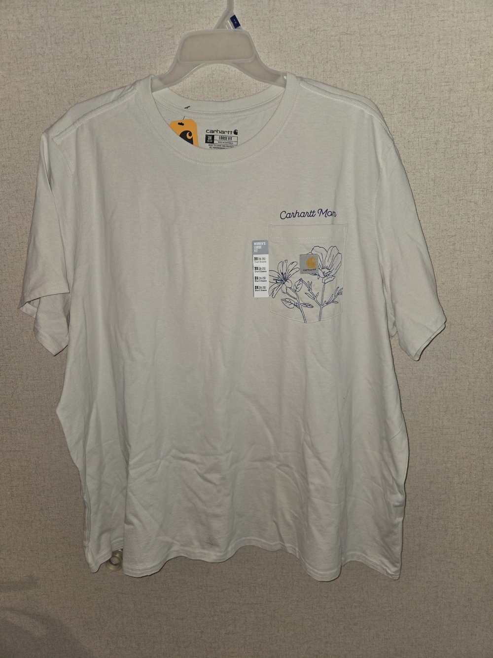Carhartt Women’s Cream Short-Sleeve Pocket Tee with Floral Outline Nwt 3xl